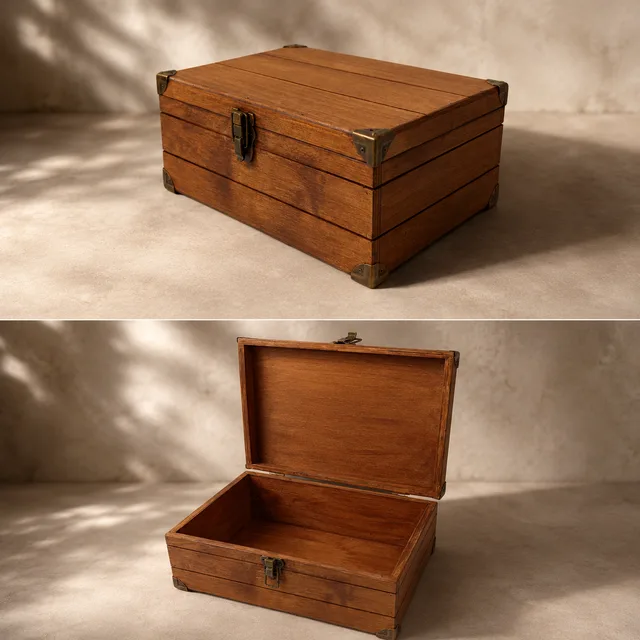 Retrol Ahşap Hatıra Kutusu 24 x 16 x 10 cm Klipsli El Yapımı Saklama K – Fotoğraf 1