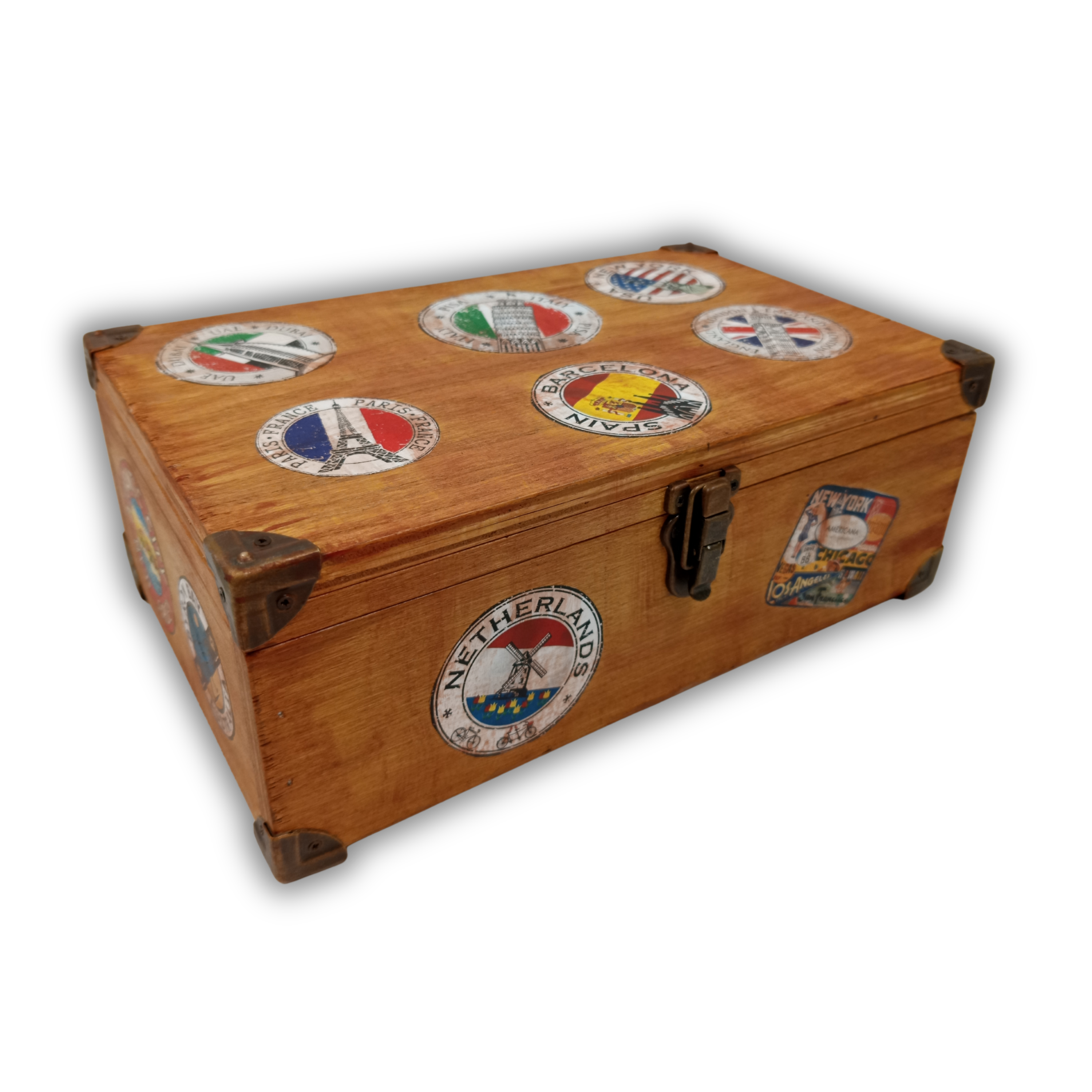 🌍 Seyahat Temalı Vintage Ahşap Dekoratif Kutu – Hediyelik & Organizer