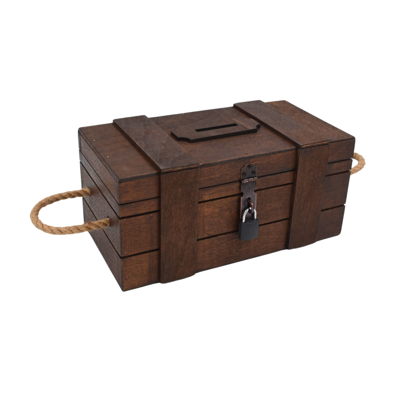 Ahşap Tip Box Kumbara – 27 x 14 x 12 cm | Kilitli, Kayın Ağacı, Rustik Dekoratif