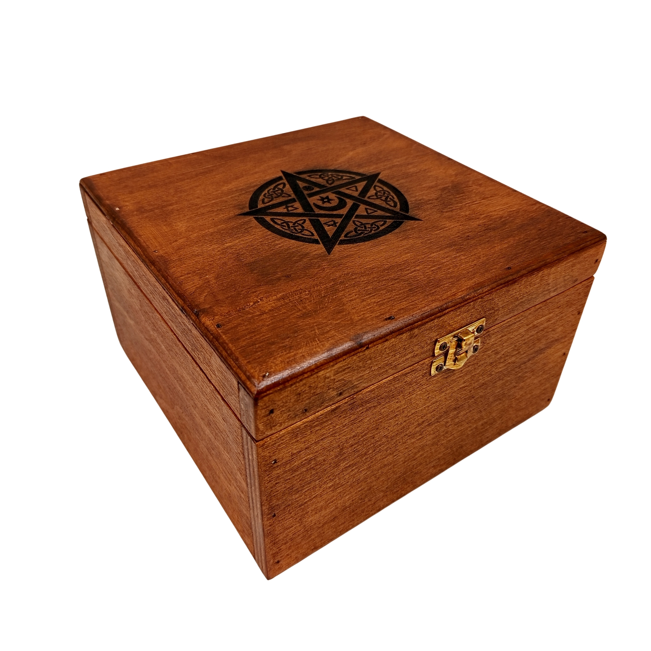 ⭐🔮 El Yapımı Ahşap Kutu – Pentagram Motifli | 20×20 cm, Yükseklik 12 cm