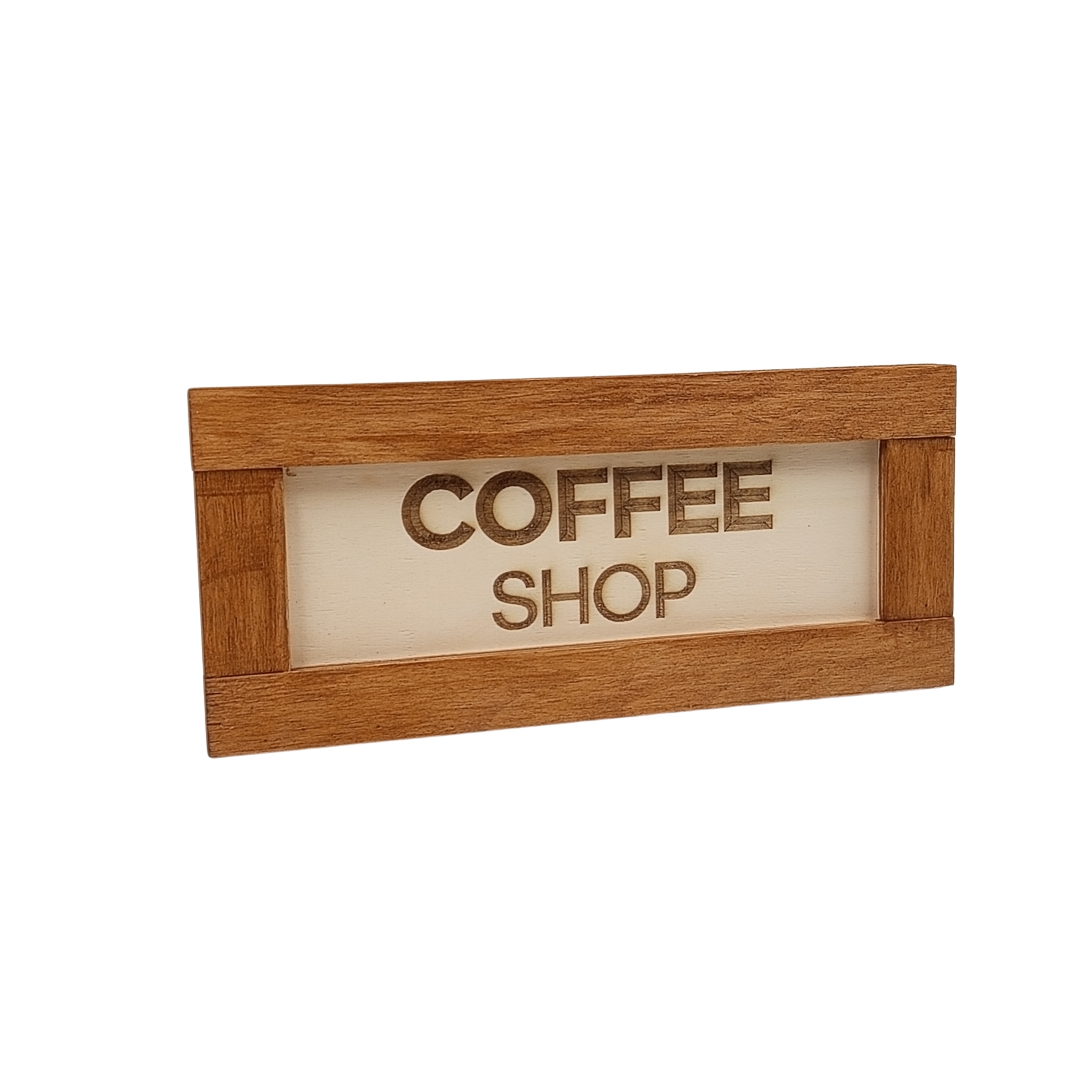 Coffee Shop Dekoratif Duvar Panosu – 32×16 cm | Açık Kahve Çerçeveli