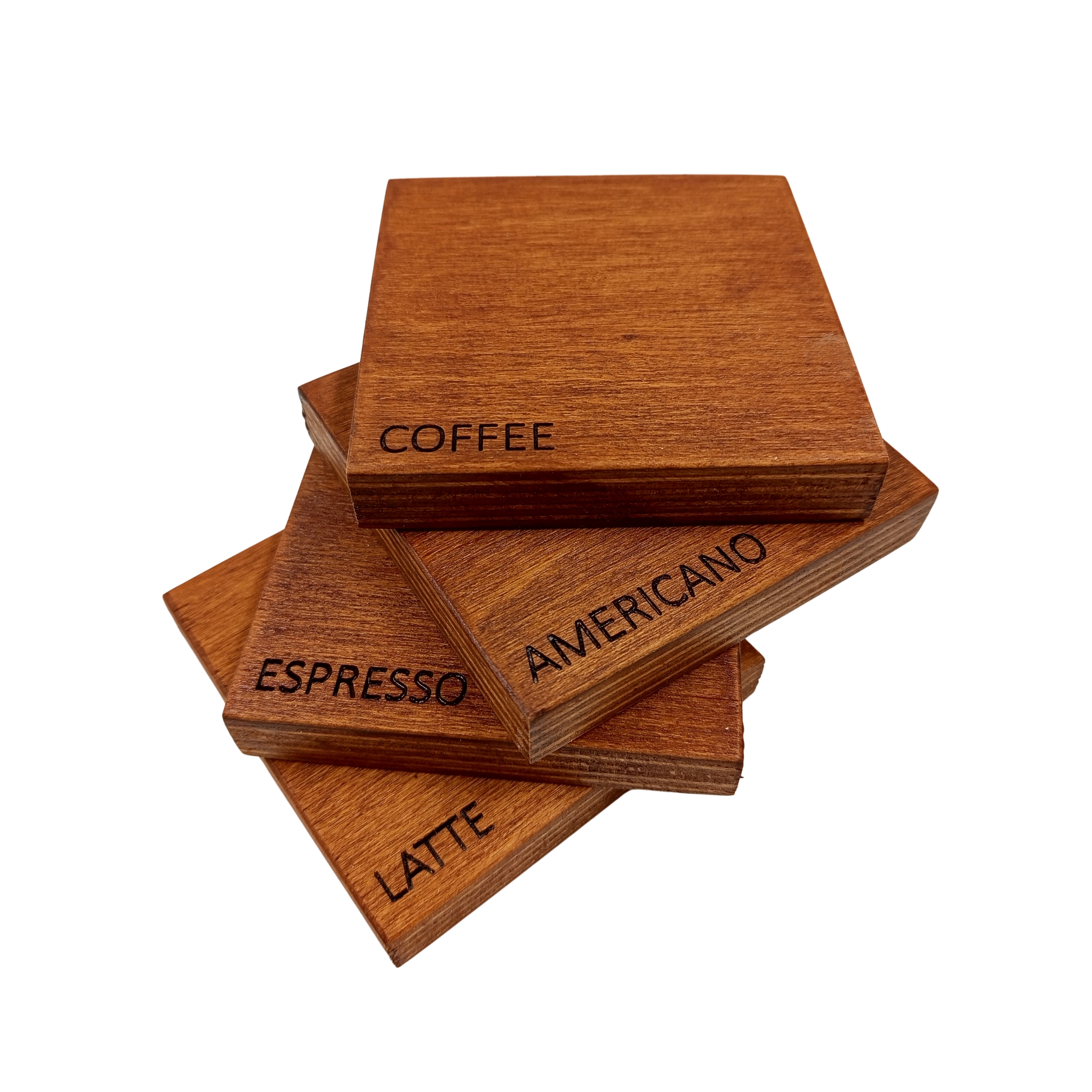 ☕🌿 Kahve Tutkunları – Marin Kayın Ahşap Bardak Altlığı Seti 4’lü | 10×10 cm