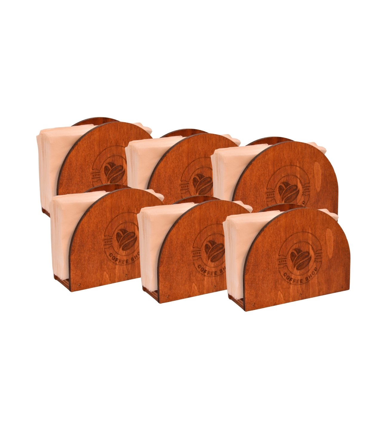 Peçetelik Ahşap Firma Logolu 6'lı Set Cafe Restoran İçin 15cm x 12cm